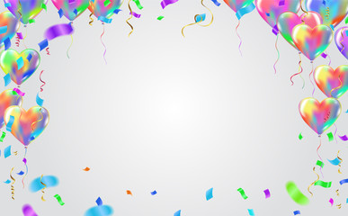 Balloon banner template, abstract colorful celebration background with confetti.Party streamers and colorful confetti on background, illustration.