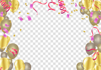 Balloon banner template, abstract colorful celebration background with confetti.