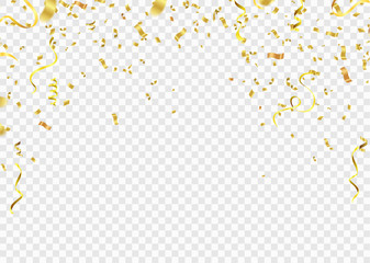 Celebration background template with confetti and gold ribbons.and Gold White ribbons. Vector illustration - obrazy, fototapety, plakaty