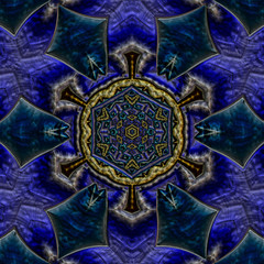 3d illustration  - abstrakt hexagonal ornament blau gold