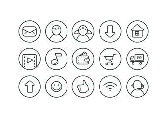 Set of black and white internet theme icons