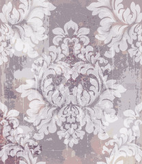Vector damask pattern element. Classic luxury ornament on grunge background. Royal Victorian texture for wallpapers, textile, fabric, wrapping. Exquisite floral baroque templates