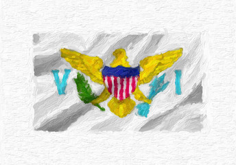United States Virgin Islands hand painted waving national flag, oil paint isolated on white canvas, 3D illustration.