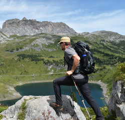 hiking on the alp mountain lake 