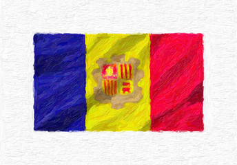 Andorra hand painted waving national flag, oil paint isolated on white canvas, 3D illustration.