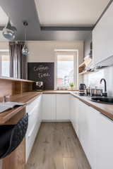 Kitchen with wooden worktop