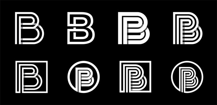 Capital letter B. Modern set for monograms, logos, emblems, initials. Made of white stripes Overlapping with shadows.