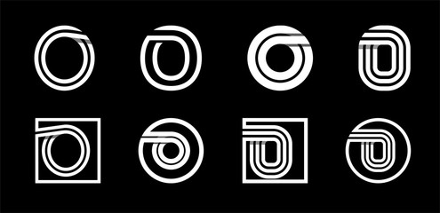 Capital letter O. Modern set for monograms, logos, emblems, initials. Made of white stripes Overlapping with shadows.