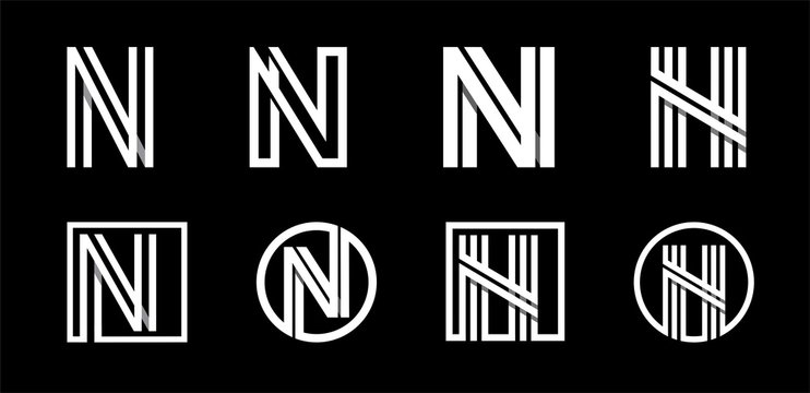 Capital letter N. Modern set for monograms, logos, emblems, initials. Made of white stripes Overlapping with shadows.