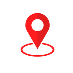 Simple Flat Red minimalist locator App with circle area  - obrazy, fototapety, plakaty
