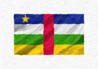 Central African Republic hand painted waving national flag, oil paint isolated on white canvas, 3D illustration.