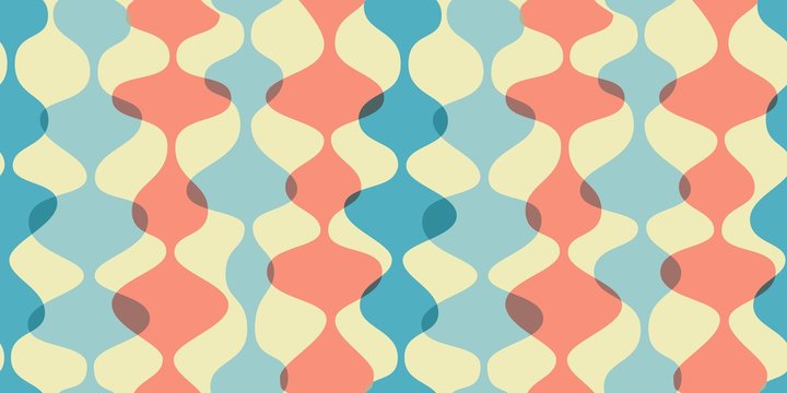 Vintage Seamless Background, Retro Pattern. Chaotic Multicolored Waves, Garlands. 1950s Modern Style.