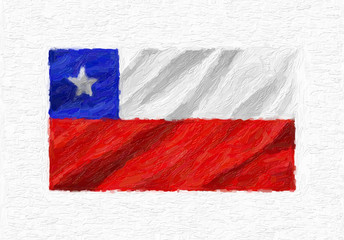 Chile hand painted waving national flag, oil paint isolated on white canvas, 3D illustration.