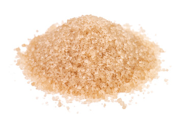 heap of brown, sweet sugar on white