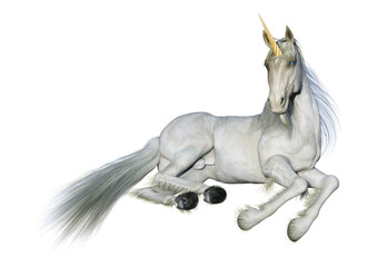 3D Rendering White Unicorn on White