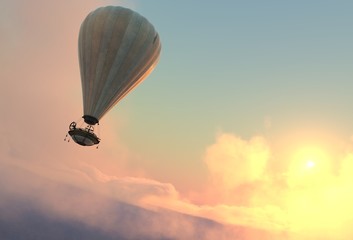 Fantasy Airship Zeppelin Dirigible Balloon 3D illustration © elenaed