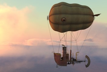 Fantasy Airship Zeppelin Dirigible Balloon 3D illustration © elenaed