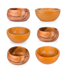 set of wood bowl on white background