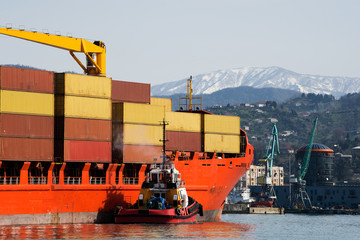 International container cargo ship in the port