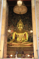 Close up golden buddha statues in Wat Suthat Thepwararam,Bangkok Thailand