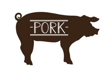 Graphic pig and inscription. On a light background background