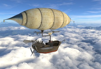 Naklejka na ściany i meble Fantasy Airship Zeppelin Dirigible Balloon 3D illustration