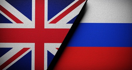 3D Rendering Of United Kingdom Vs Russia Flag Concept Cloth Texture