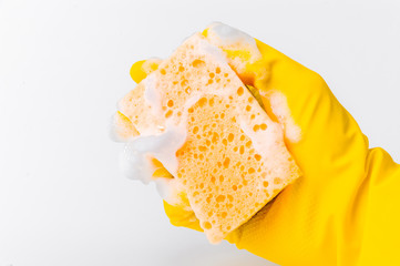 Yellow cleaning glove with sponge and foam