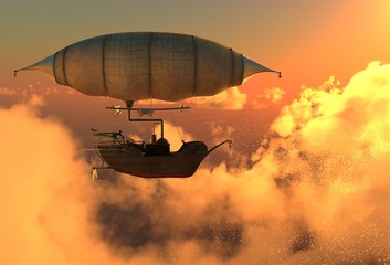 Fantasy Airship Zeppelin Dirigible Balloon 3D illustration © elenaed