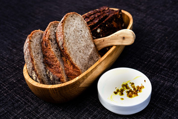 Delicious breakfast bread on table