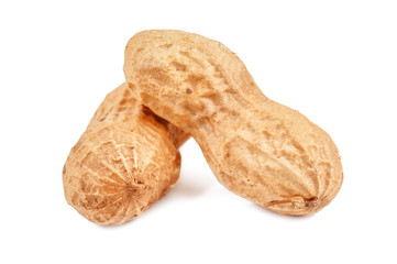 two peanuts in shell on white