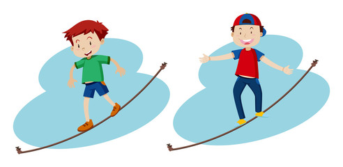 Two boys walking on the rope