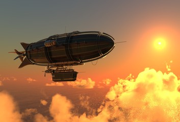 Fantasy Airship Zeppelin Dirigible Balloon 3D illustration © elenaed