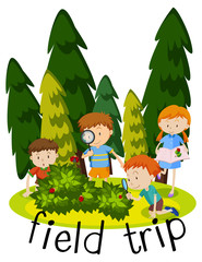 Flashcard for field trip with kids learning in garden