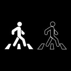 Pedestrian on zebra crossing icon set white color illustration flat style simple image