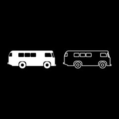 Retro bus icon set white color illustration flat style simple image