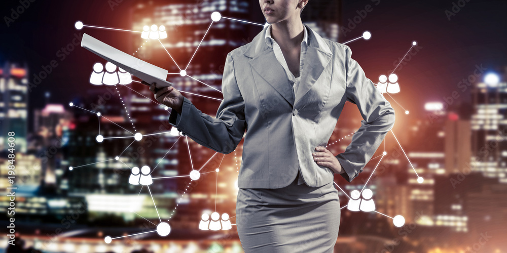 Aufkleber concept of modern business networking that connect and cooperate