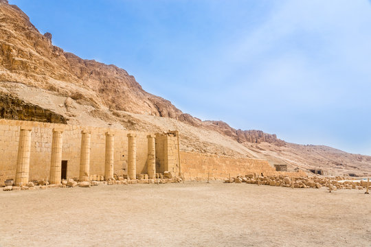 Hatchepsut Temple. The Tombs of the Nobles, located on the West Bank’s cliffs used to be where Elephantine island’s governors. Egypt, Africa.