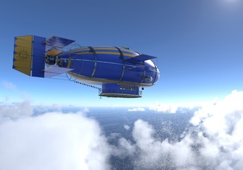 Fantasy Airship Zeppelin Dirigible Balloon 3D illustration © elenaed