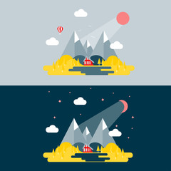 Day and night flat concept.