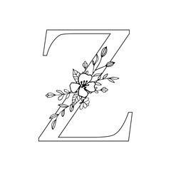 Floral letter Z. Romantic lettering design with flowers.