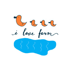 Hand drawn card about farm. Life on the farm.