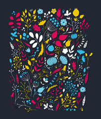 Folk floral elements. Beautiful color print with flowers.