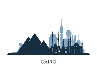 Cairo skyline, monochrome silhouette. Vector illustration. - obrazy, fototapety, plakaty