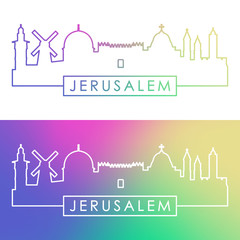 Jerusalem skyline. Colorful linear style. Editable vector file.