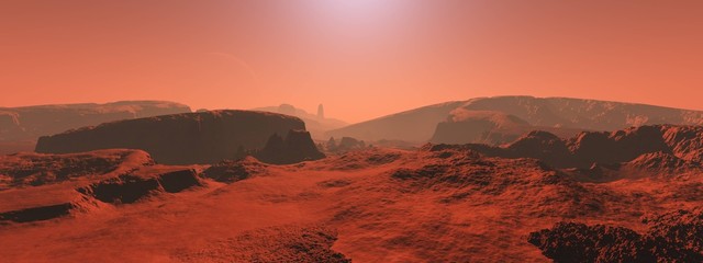 Mars, a panorama of a surface of a planet  3D rendering   © ustas