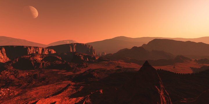 Mars, a panorama of a surface of a planet
3D rendering
