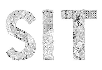 Word SIT for coloring. Vector decorative zentangle object