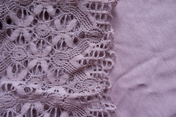 Retro styled lace on simple puce viscose fabric