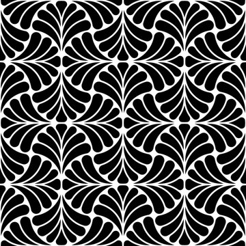 Vector seamless texture. Modern geometric background. Monochrome repeating pattern with abstract leaves
